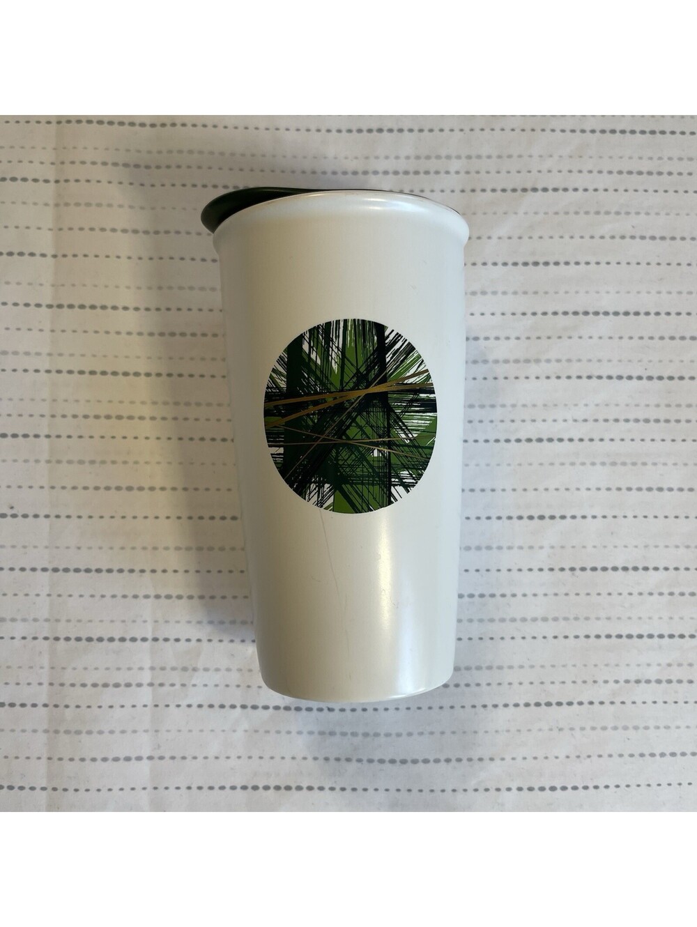 Starbucks Crosshatch Graphic Green Dot Ceramic Tumbler Cop White Green 2014